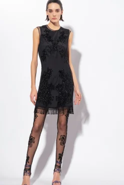 Tailleurs Et Ensembles|PINKO Mini-Robe En Tulle A Broderie Facon Tatouage Noir Limousine