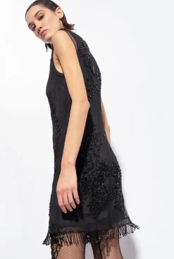 Tailleurs Et Ensembles|PINKO Mini-Robe En Tulle A Broderie Facon Tatouage Noir Limousine