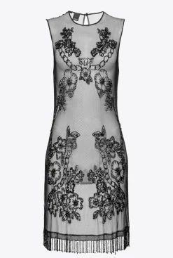 Tailleurs Et Ensembles|PINKO Mini-Robe En Tulle A Broderie Facon Tatouage Noir Limousine