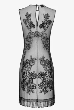 Tailleurs Et Ensembles|PINKO Mini-Robe En Tulle A Broderie Facon Tatouage Noir Limousine