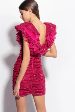 Robes|PINKO Mini-Robe Entierement Pailletee Fuchsia/Gris