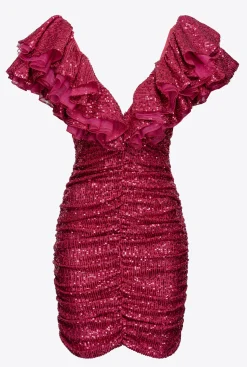 Robes|PINKO Mini-Robe Entierement Pailletee Fuchsia/Gris