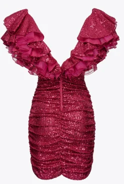 Robes|PINKO Mini-Robe Entierement Pailletee Fuchsia/Gris