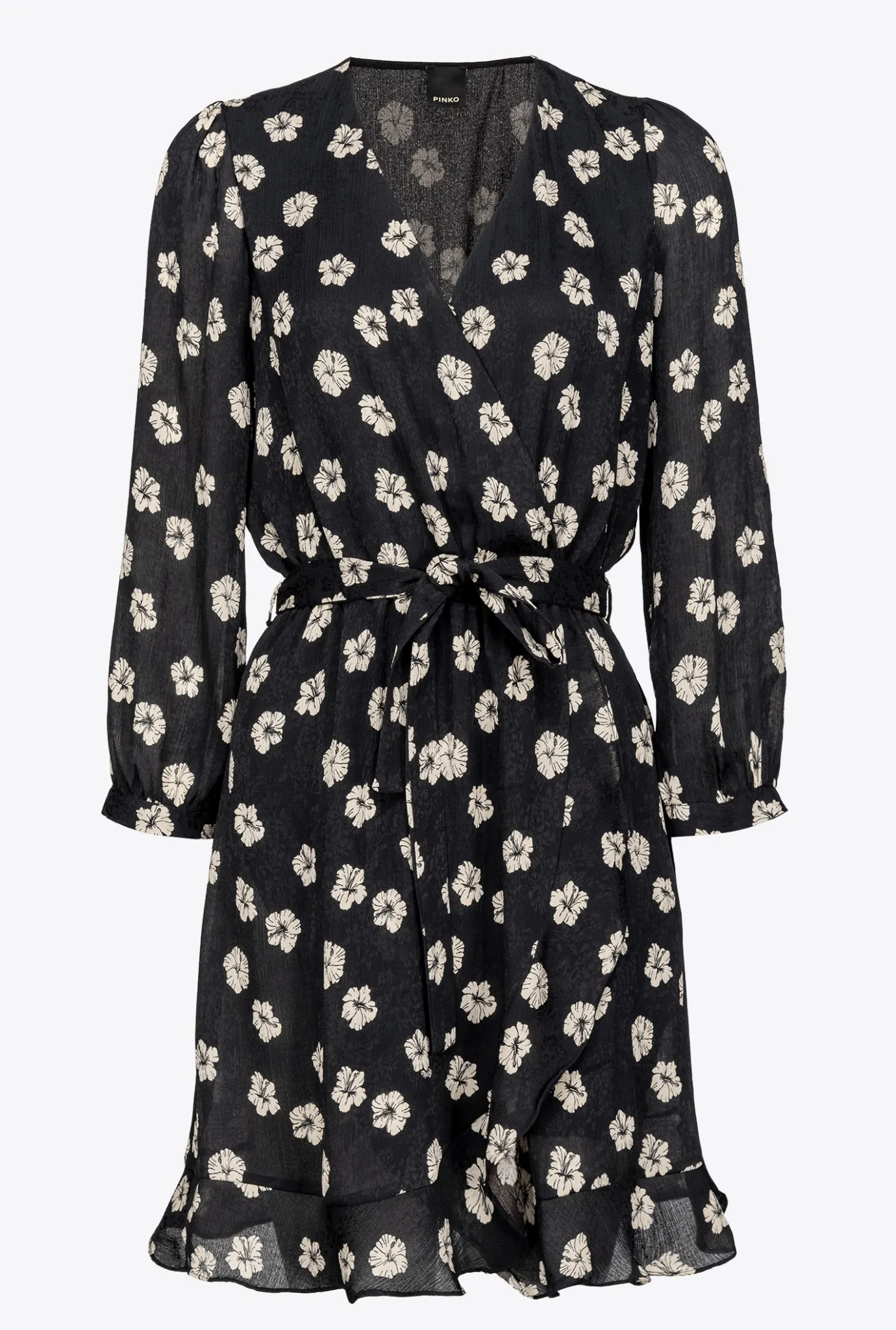 Robes|PINKO Mini-Robe Fleur Graphique Noir/Ecru