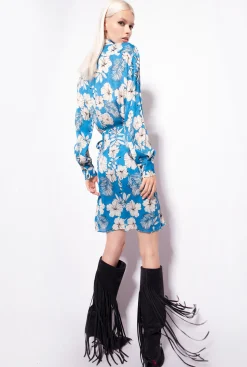 Robes|PINKO Mini-Robe Fleur Graphique Turquoise/Beurre/Noir