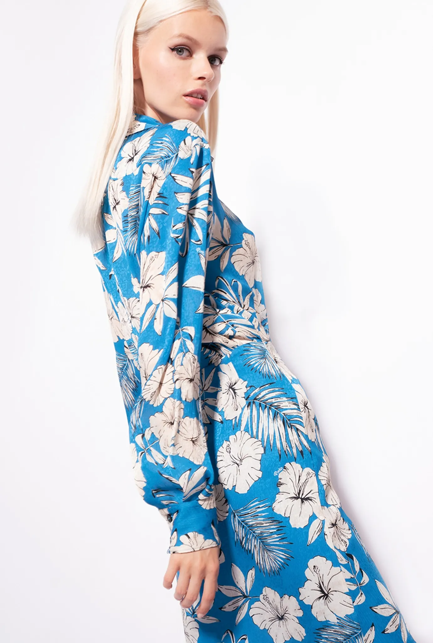 Robes|PINKO Mini-Robe Fleur Graphique Turquoise/Beurre/Noir