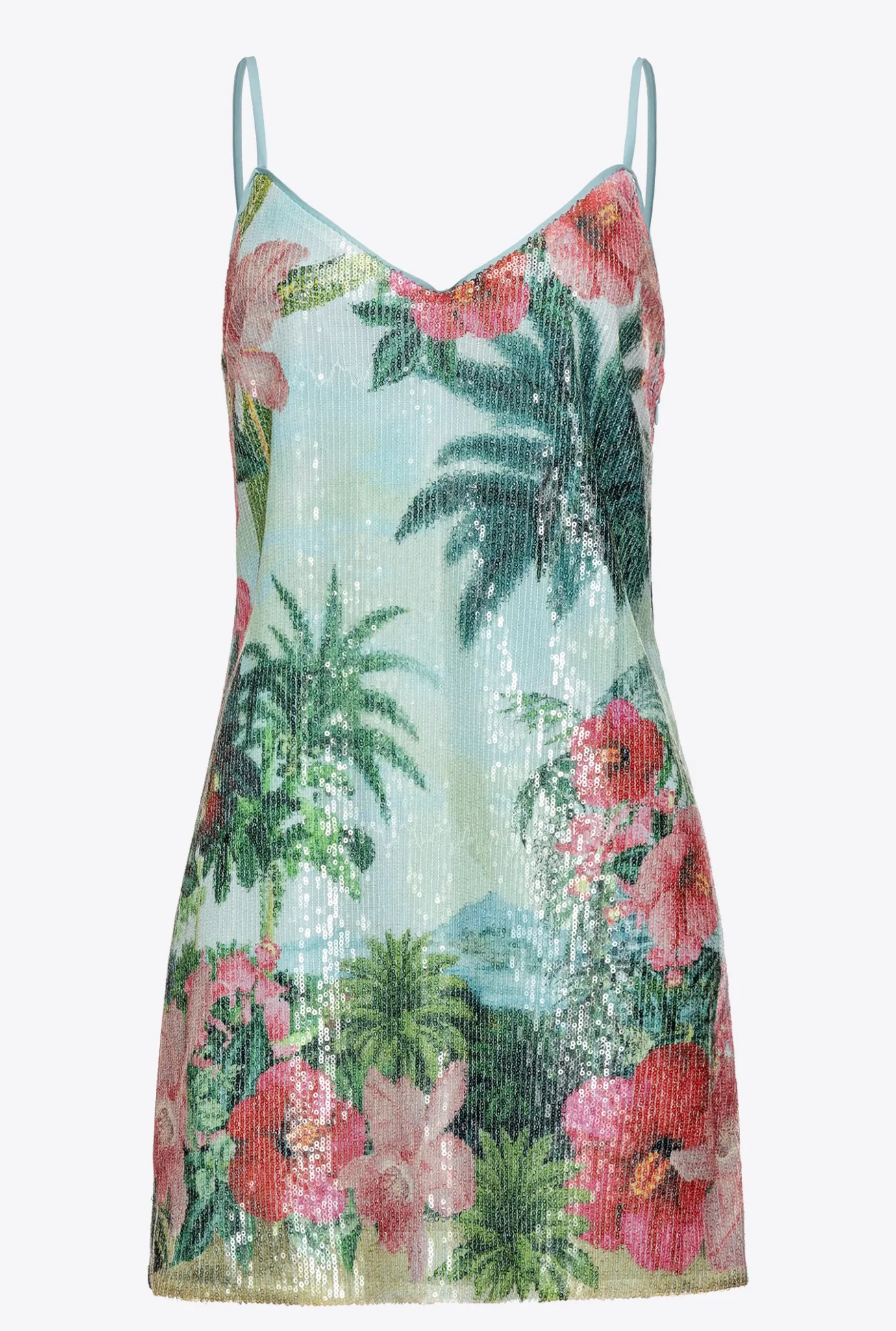 Robes|PINKO Mini-Robe Paysage A Paillettes Mult. Vert/Rose
