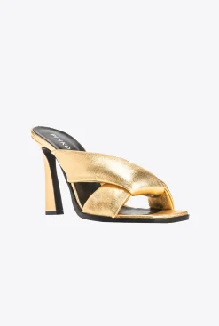 Chaussures|PINKO Mules A Talon En Cuir Nappa Lame Or Lumineux