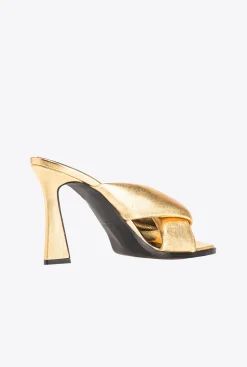 Chaussures|PINKO Mules A Talon En Cuir Nappa Lame Or Lumineux