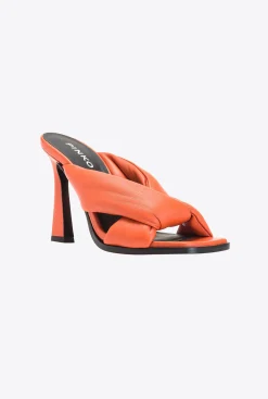 Chaussures|PINKO Mules A Talon En Cuir Nappa Orange Vibrant