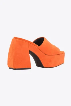 Chaussures|PINKO Mules Hautes En Daim Orange Vibrant