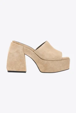 Chaussures|PINKO Mules Hautes En Daim Beige-Taupe Clair