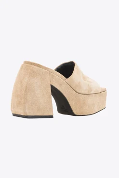 Chaussures|PINKO Mules Hautes En Daim Beige-Taupe Clair