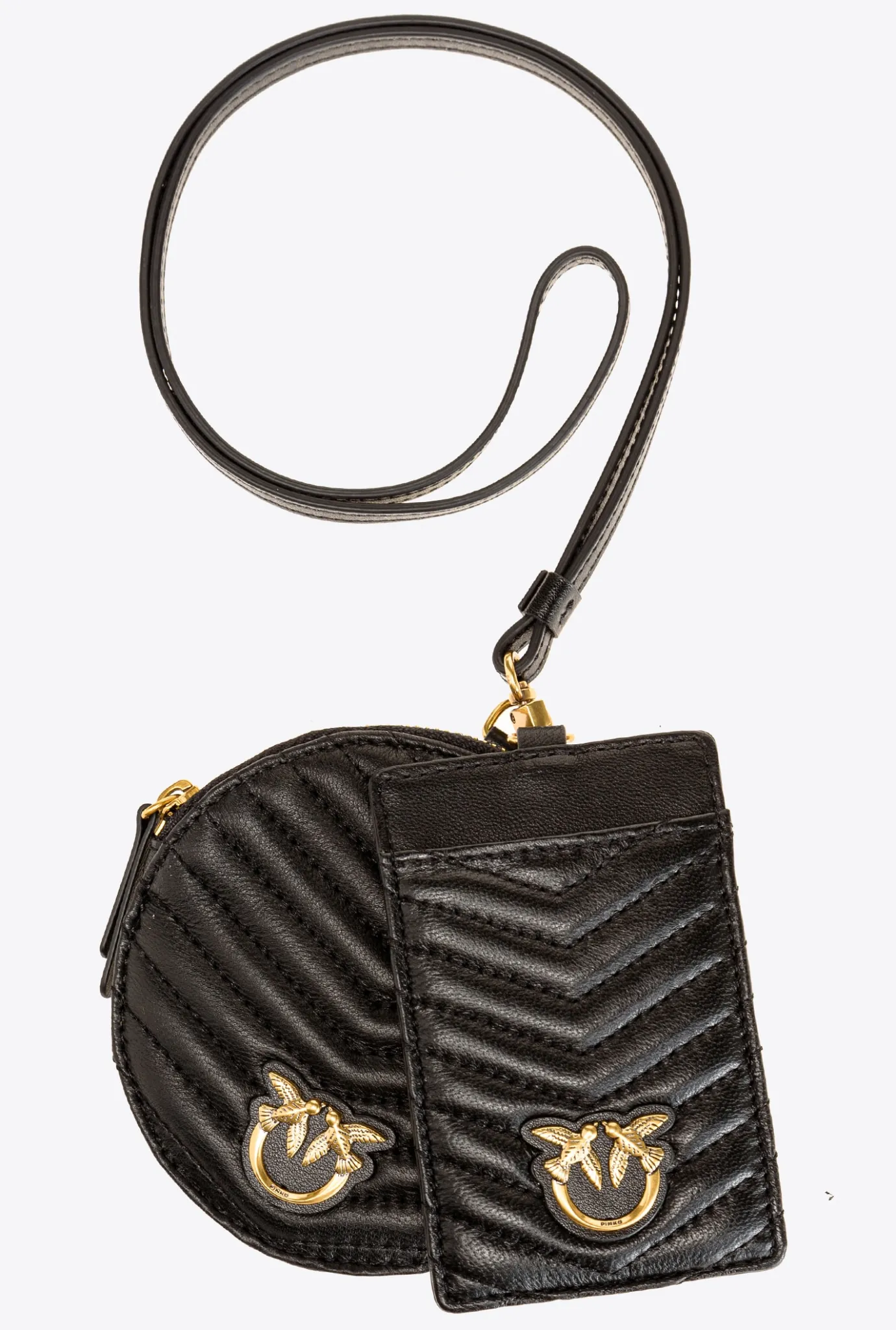 Maroquinerie|PINKO Necklace Mini Love Bag Chevron Noir-Vieil Or