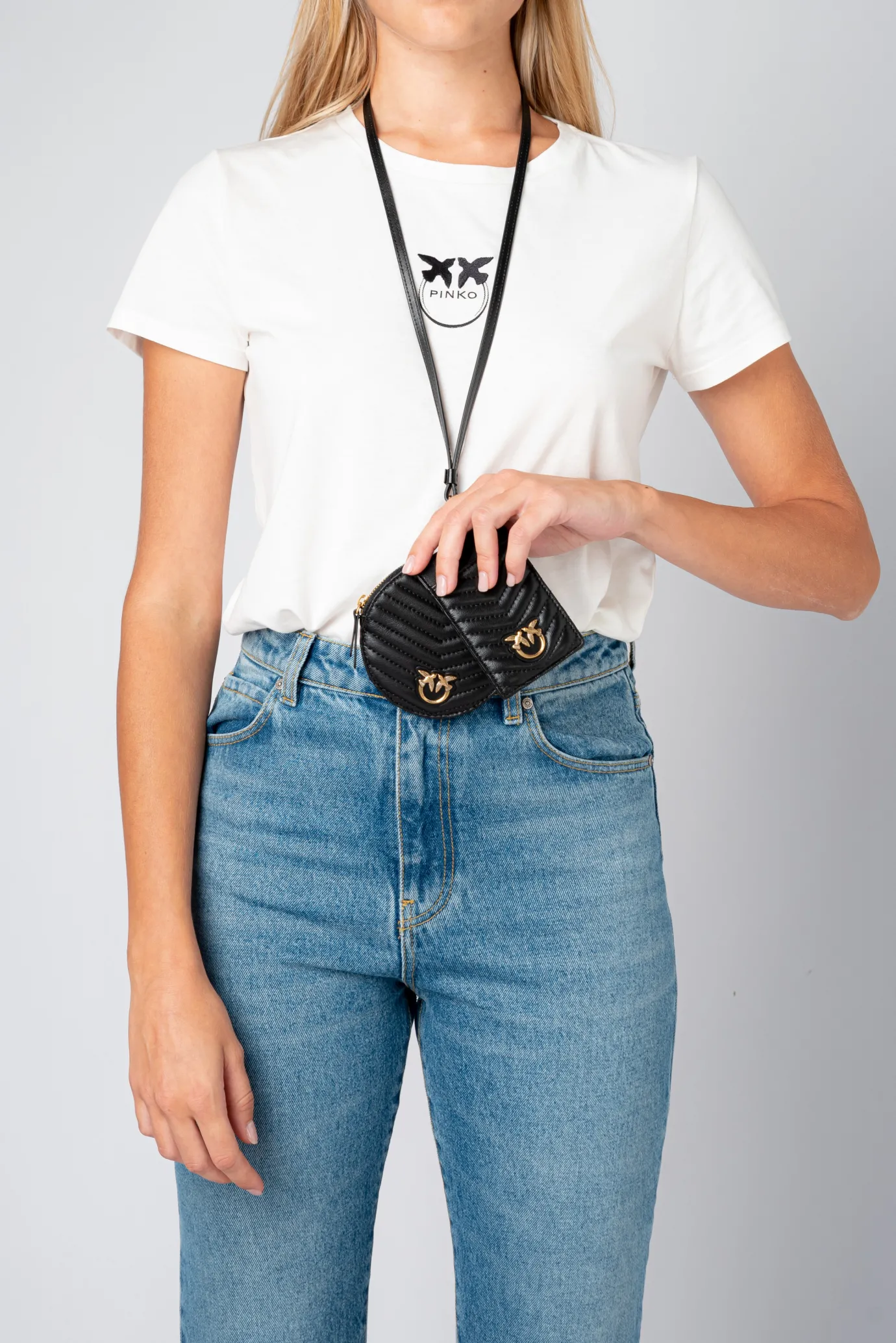 Maroquinerie|PINKO Necklace Mini Love Bag Chevron Noir-Vieil Or