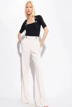 Tailleurs Et Ensembles|PINKO Pantalon A Boutons Dores Rose Nuage