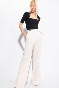 Tailleurs Et Ensembles|PINKO Pantalon A Boutons Dores Rose Nuage