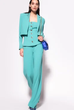 Tailleurs Et Ensembles|PINKO Pantalon A Boutons Dores Bleu Ciel-Marine