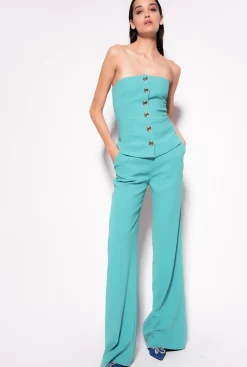Tailleurs Et Ensembles|PINKO Pantalon A Boutons Dores Bleu Ciel-Marine