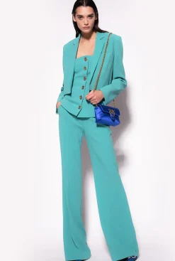 Tailleurs Et Ensembles|PINKO Pantalon A Boutons Dores Bleu Ciel-Marine