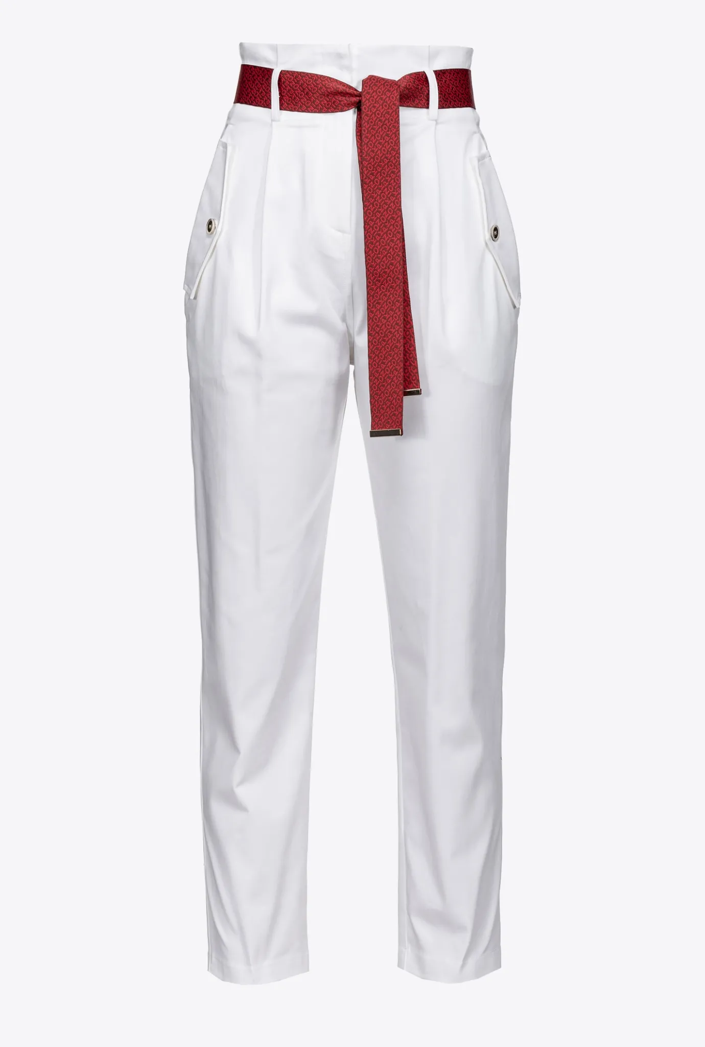Pantalons|PINKO Pantalon A Ceinture Logotee Blanc-Blanche-Neige