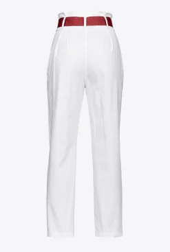 Pantalons|PINKO Pantalon A Ceinture Logotee Blanc-Blanche-Neige