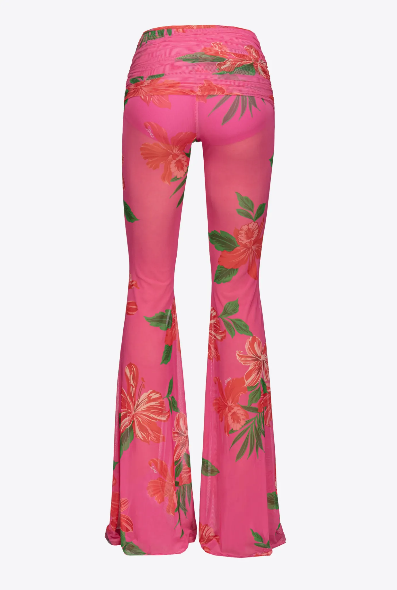 Pantalons|PINKO Pantalon A Fleurs Semi-Transparent Mult. Fuchsia/Rouge