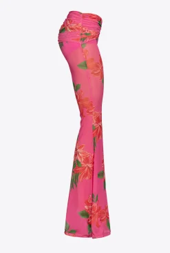 Pantalons|PINKO Pantalon A Fleurs Semi-Transparent Mult. Fuchsia/Rouge