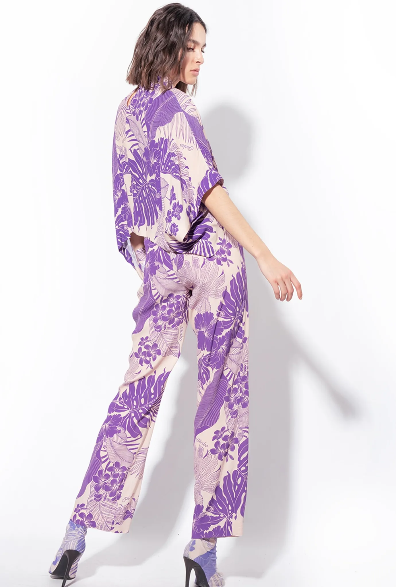 Tailleurs Et Ensembles|PINKO Pantalon A Imprime Tropical Nude/Violet