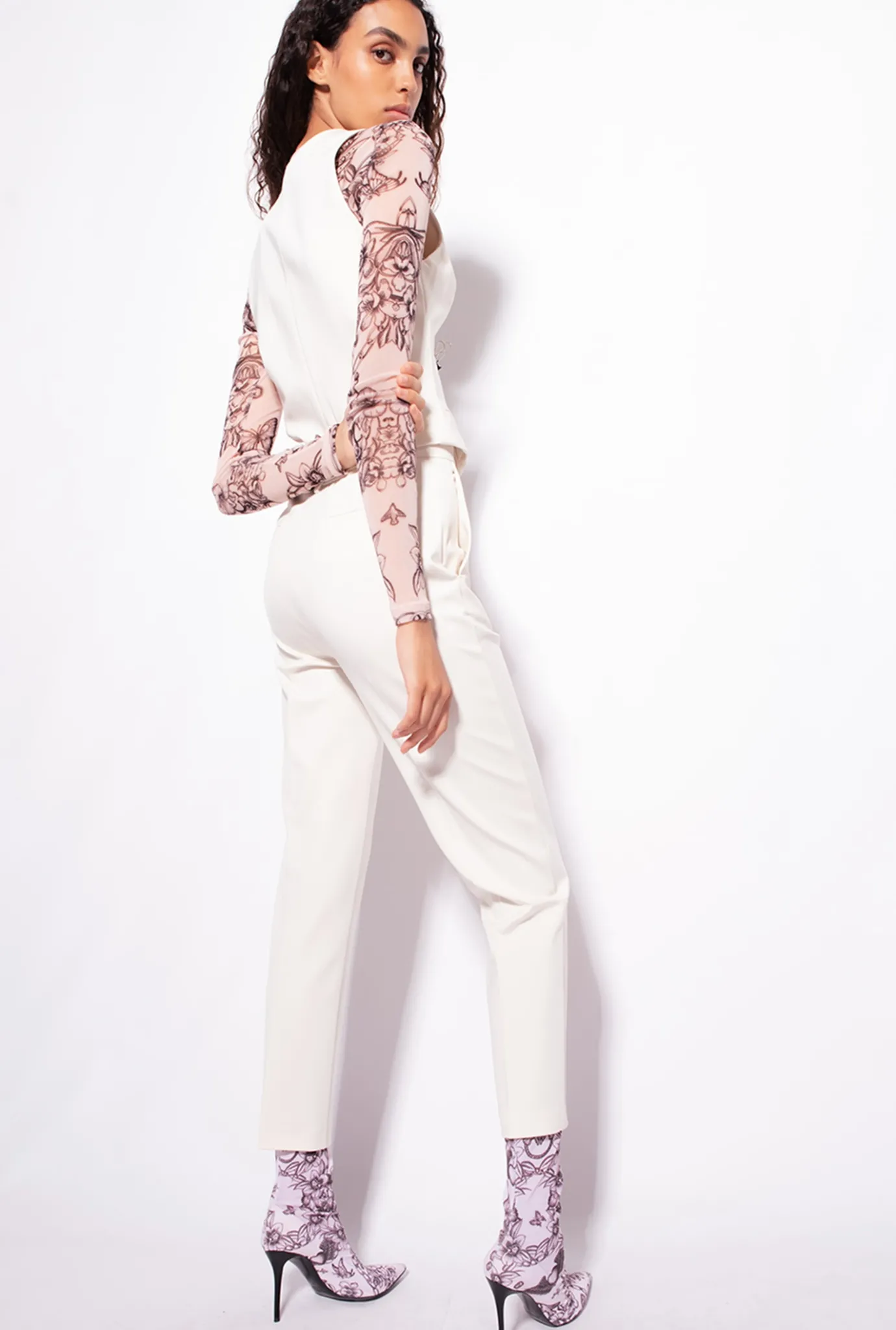 Tailleurs Et Ensembles|PINKO Pantalon Ajuste A Ceinture Love Birds Rose Fume Blanc
