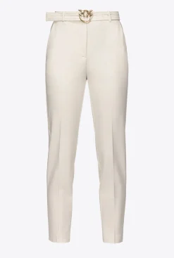 Tailleurs Et Ensembles|PINKO Pantalon Ajuste A Ceinture Love Birds Rose Fume Blanc