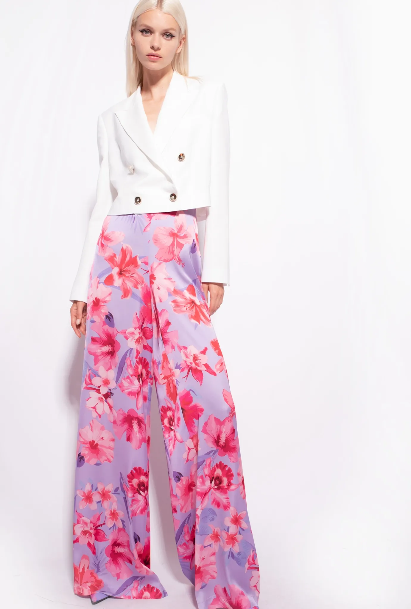 Pantalons|PINKO Pantalon Ample A Imprime Floral Lilas/Rose Clair/Fuchsia