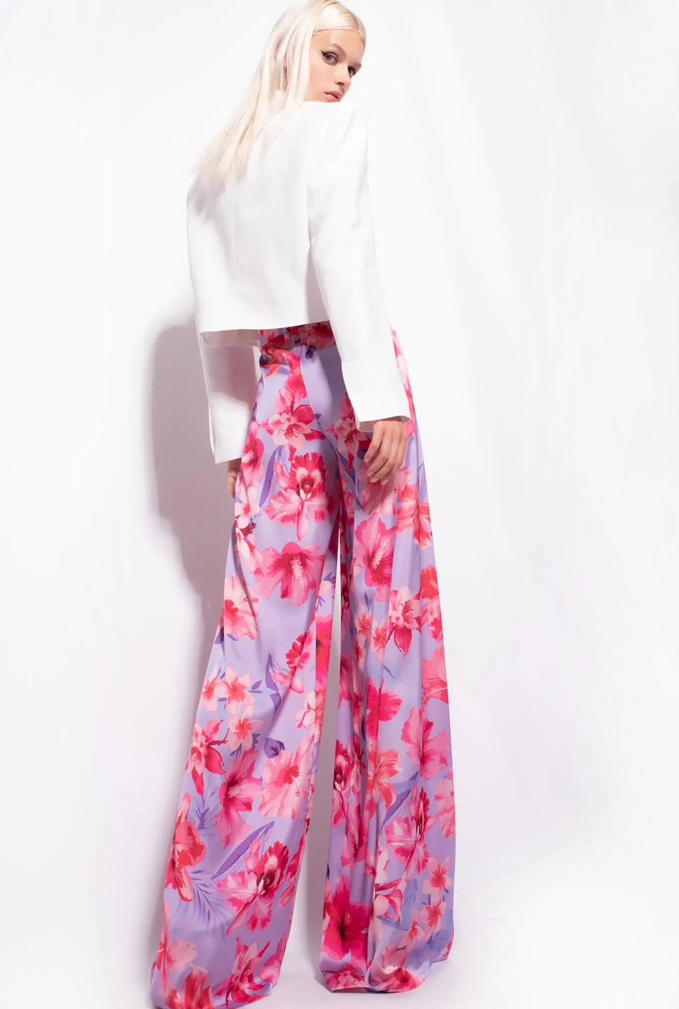 Pantalons|PINKO Pantalon Ample A Imprime Floral Lilas/Rose Clair/Fuchsia