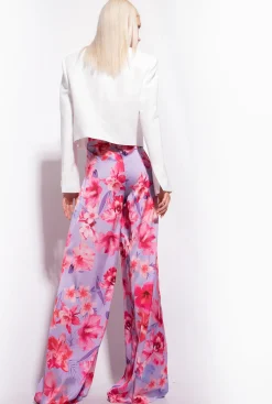 Pantalons|PINKO Pantalon Ample A Imprime Floral Lilas/Rose Clair/Fuchsia