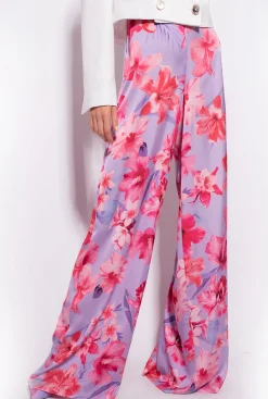 Pantalons|PINKO Pantalon Ample A Imprime Floral Lilas/Rose Clair/Fuchsia