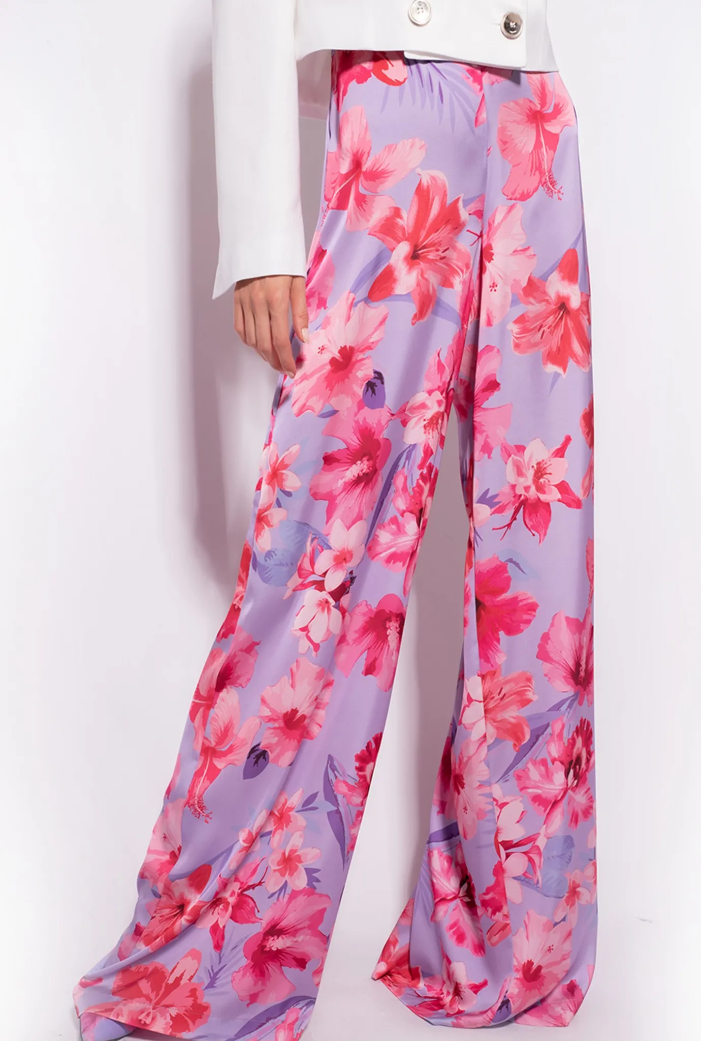 Pantalons|PINKO Pantalon Ample A Imprime Floral Lilas/Rose Clair/Fuchsia