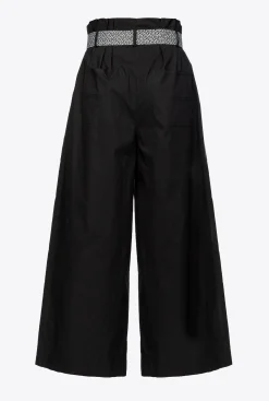 Tailleurs Et Ensembles|PINKO Pantalon Ample Ceinture Noir Limousine