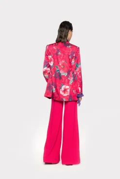 Tailleurs Et Ensembles|PINKO Pantalon Ample En Crepe Fluide Rouge Framboise