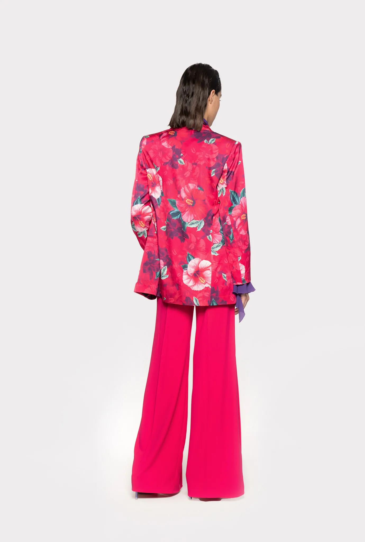 Tailleurs Et Ensembles|PINKO Pantalon Ample En Crepe Fluide Rouge Framboise