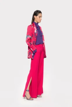 Tailleurs Et Ensembles|PINKO Pantalon Ample En Crepe Fluide Rouge Framboise