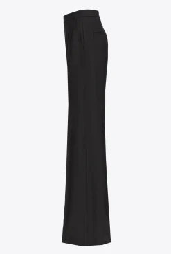 Pantalons|PINKO Pantalon Ample En Tissu De Laine Noir Limousine