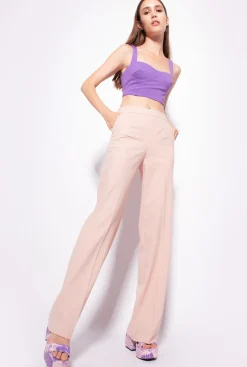 Pantalons|PINKO Pantalon Ample En Tissu De Laine Nude - Rose