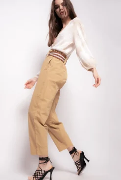 Pantalons|PINKO Pantalon Avec Ceinture A Rayures Jaune/Marron