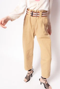 Pantalons|PINKO Pantalon Avec Ceinture A Rayures Jaune/Marron