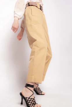 Pantalons|PINKO Pantalon Avec Ceinture A Rayures Jaune/Marron
