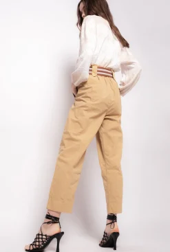 Pantalons|PINKO Pantalon Avec Ceinture A Rayures Jaune/Marron