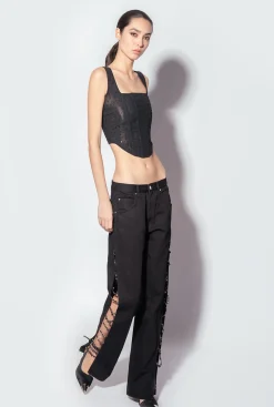 Jeans|PINKO Pantalon Avec Chaines En Strass Galleria Noir Limousine