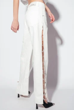 Jeans|PINKO Pantalon Avec Chaines En Strass Galleria Blanc Casse