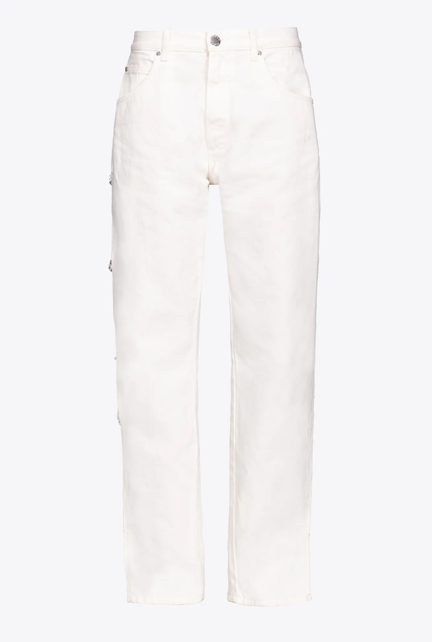 Jeans|PINKO Pantalon Avec Chaines En Strass Galleria Blanc Casse