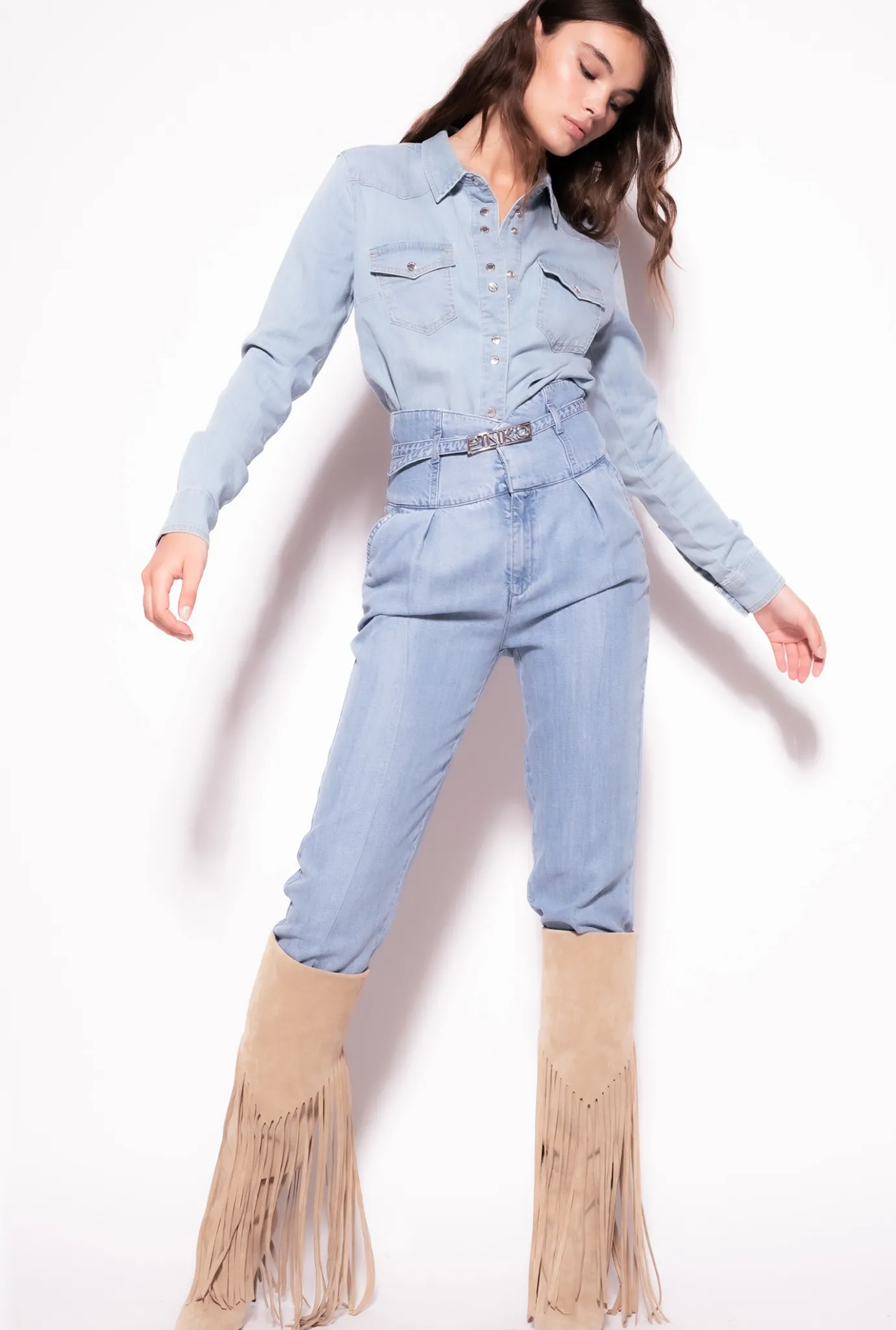 Jeans|PINKO Pantalon Bustier En Twill Lyocell Delavage Clair